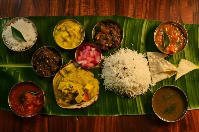 Traditional Indian meal at Aaraamam restauran