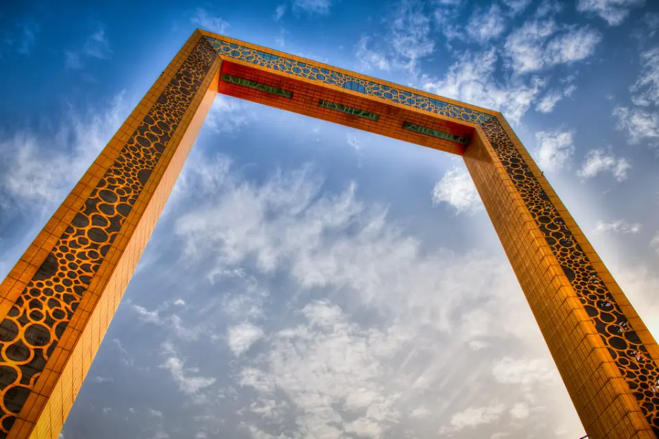 A close up picture of the Dubai Frame.